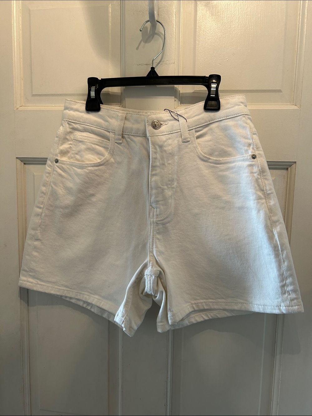 Zara White High-Rise Denim Shorts